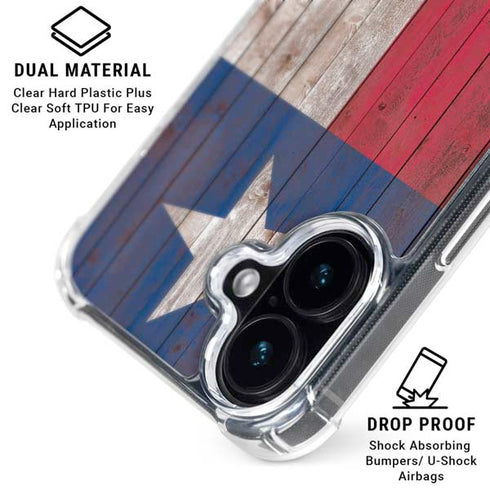 Texas Flag Dark Wood iPhone 16 Plus Clear Case