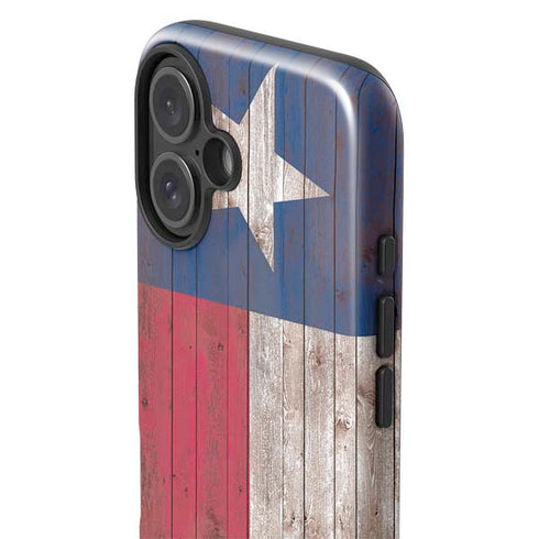 Texas Flag Dark Wood iPhone 16 Plus Impact Case