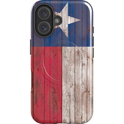 Texas Flag Dark Wood iPhone 16 Plus Magsafe Impact Case