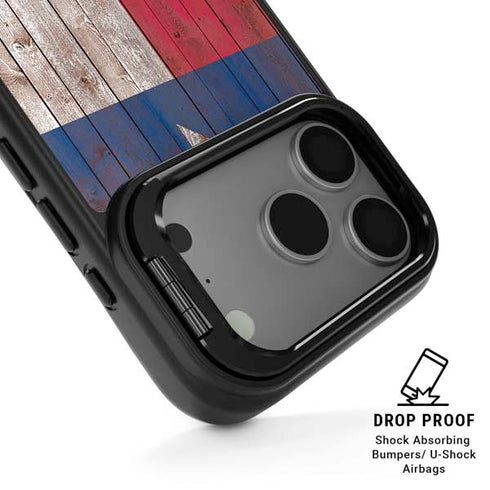 Texas Flag Dark Wood iPhone 17 Pro Kickstand Case