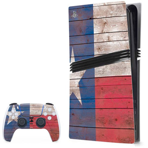 Texas Flag Dark Wood PS5 Pro Bundle Skin