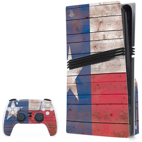 Texas Flag Dark Wood PS5 Pro Disk Bundle Skin