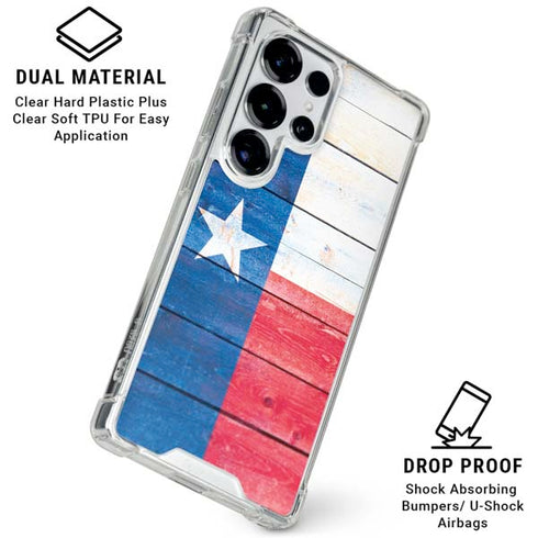 Texas Flag Light Wood Galaxy S25 Ultra Clear Case