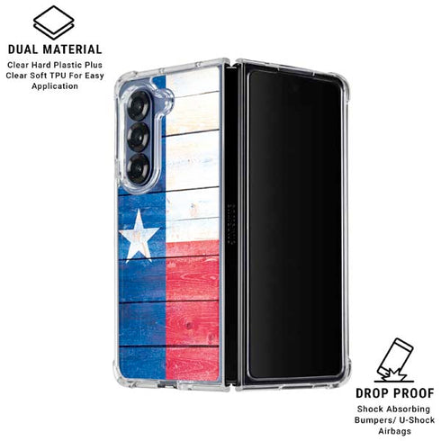 Texas Flag Light Wood Galaxy Z Fold7 Clear Case
