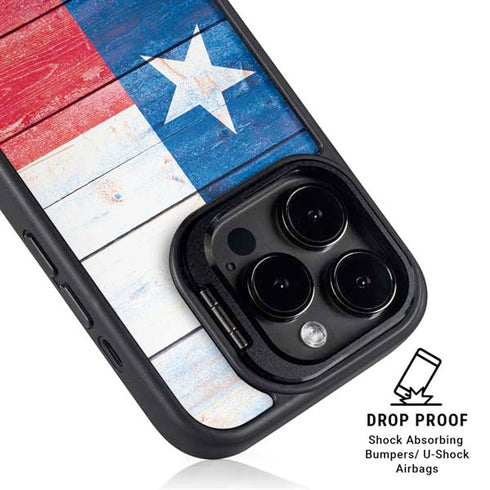 Texas Flag Light Wood iPhone 15 Pro Kickstand Case