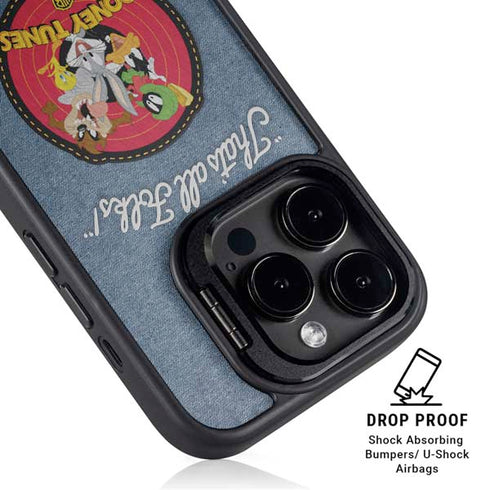 Looney Tunes Thats All Folks Patch iPhone 14 Pro Kickstand Case