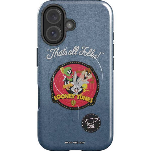 Looney Tunes Thats All Folks Patch iPhone 16 Plus Magsafe Impact Case