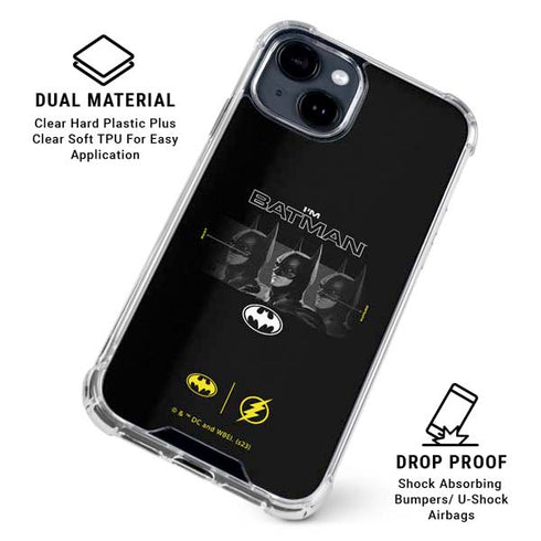 DC Comics The Flash Movie: I am Batman Past to Future iPhone 15 Clear Case
