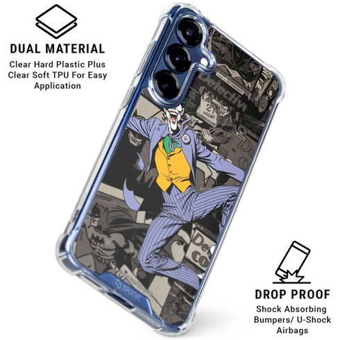 DC Comics The Joker Vintage Action pose pattern Galaxy S25 Plus Clear Case