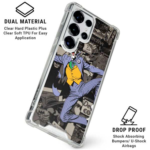 DC Comics The Joker Vintage Action pose pattern Galaxy S25 Ultra Clear Case