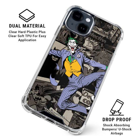 DC Comics The Joker Vintage Action pose pattern iPhone 15 Clear Case