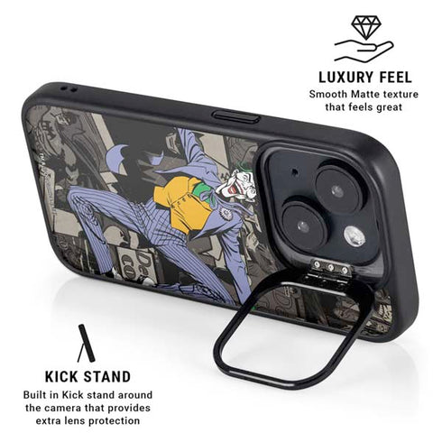 DC Comics The Joker Vintage Action pose pattern iPhone 15 Plus Kickstand Case