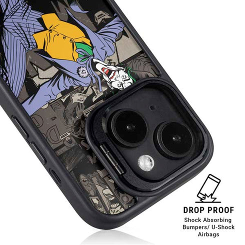 DC Comics The Joker Vintage Action pose pattern iPhone 15 Plus Kickstand Case
