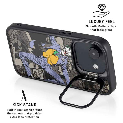 DC Comics The Joker Vintage Action pose pattern iPhone 16e Kickstand Case