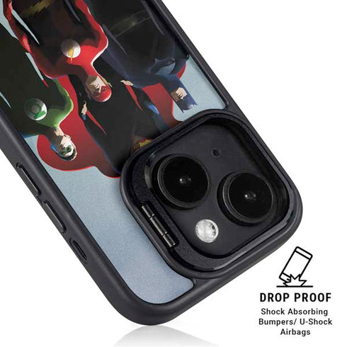 Justice League Standing Pose Team iPhone 15 Plus Kickstand Case
