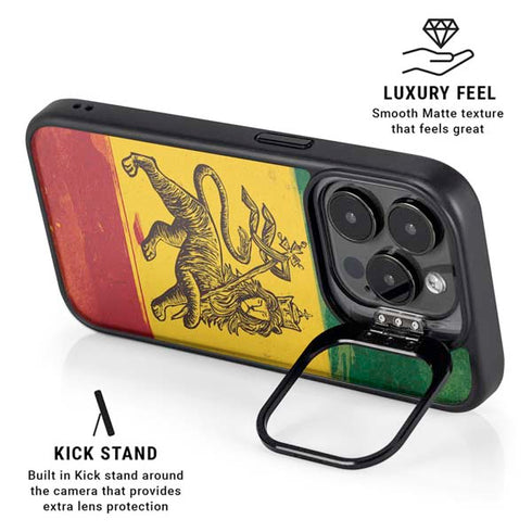The Lion of Judah Rasta Flag iPhone 15 Pro Kickstand Case
