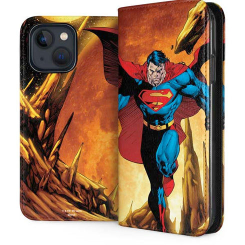 DC Comics Superman Action Pose Art By Jim Lee iPhone 15 Plus Folio Case
