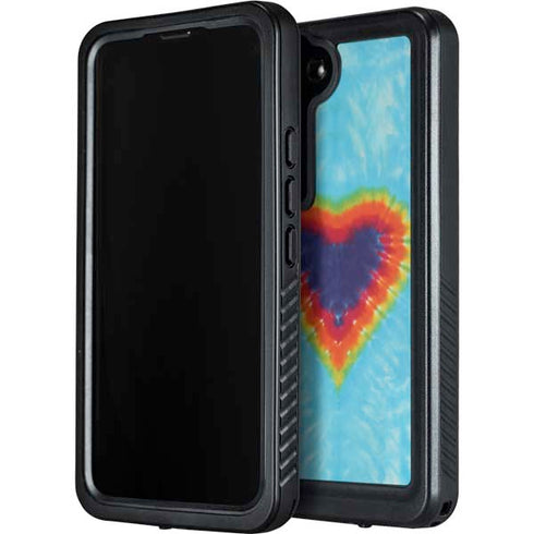 Liquid Blue Tie Dye Heart Galaxy S24 Plus Waterproof Case