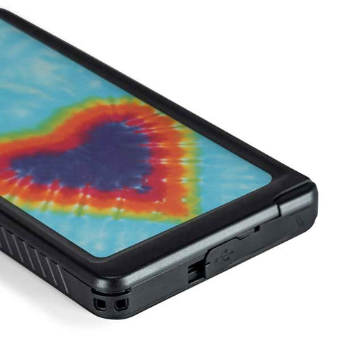Liquid Blue Tie Dye Heart Galaxy S24 Ultra Waterproof Case
