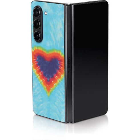 Liquid Blue Tie Dye Heart Galaxy Z Fold5 5G Skin