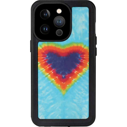 Liquid Blue Tie Dye Heart iPhone 15 Pro Waterproof Case