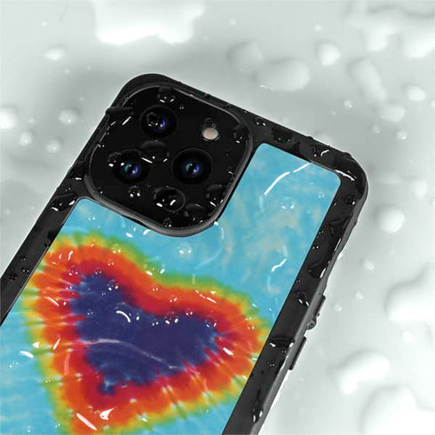 Liquid Blue Tie Dye Heart iPhone 15 Pro Waterproof Case