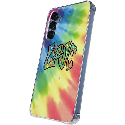 Liquid Blue Tie Dye Peace & Love Galaxy A55 5G Clear Case