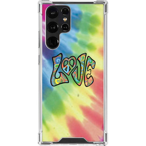 Liquid Blue Tie Dye Peace & Love Galaxy S23 Ultra Clear Case