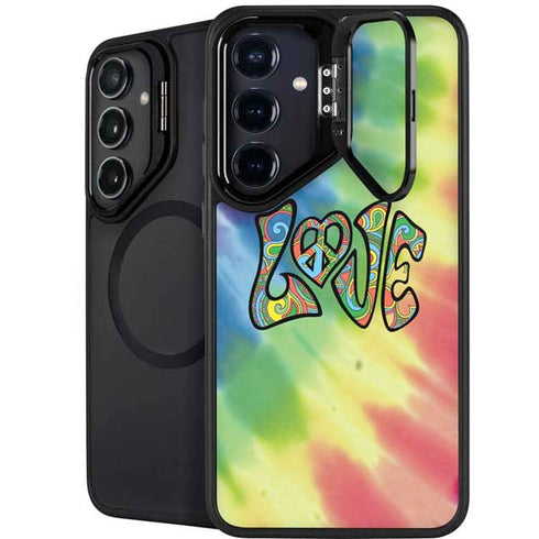 Liquid Blue Tie Dye Peace & Love Galaxy S25 Kickstand Case