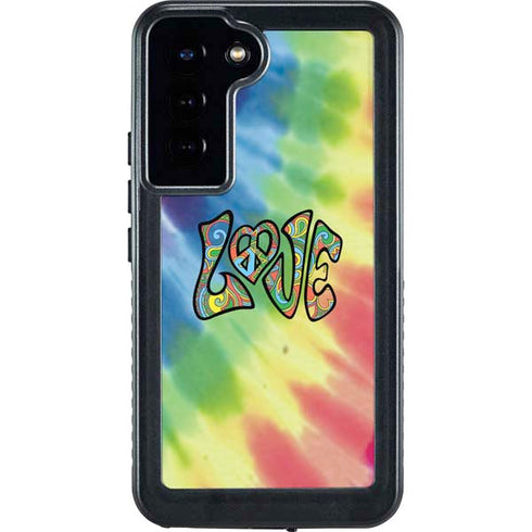 Liquid Blue Tie Dye Peace & Love Galaxy S24 Plus Waterproof Case
