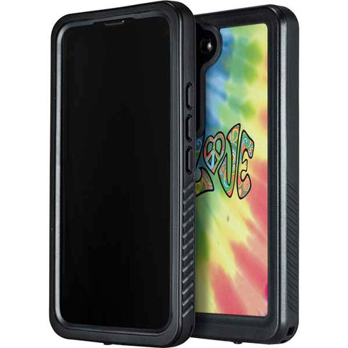 Liquid Blue Tie Dye Peace & Love Galaxy S24 Plus Waterproof Case