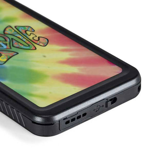 Liquid Blue Tie Dye Peace & Love Galaxy S24 Plus Waterproof Case