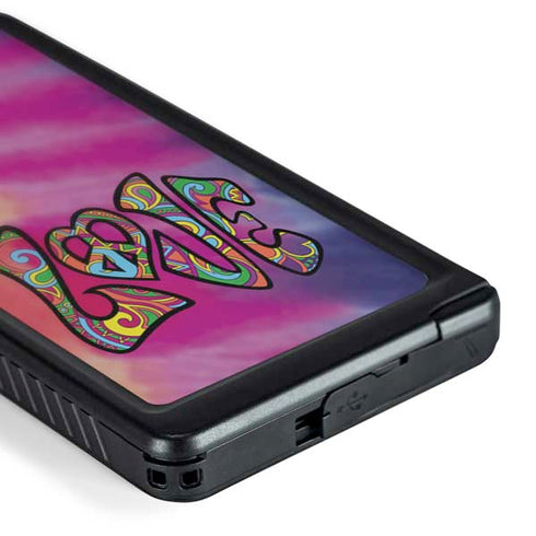 Liquid Blue Tie Dye Peace & Love Galaxy S24 Ultra Waterproof Case