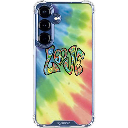 Liquid Blue Tie Dye Peace & Love Galaxy S25 Clear Case