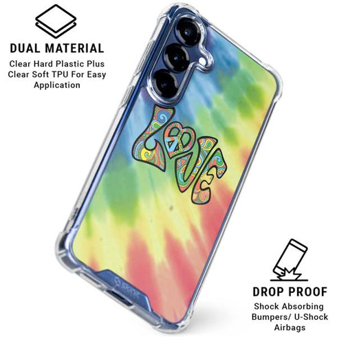 Liquid Blue Tie Dye Peace & Love Galaxy S25 Clear Case