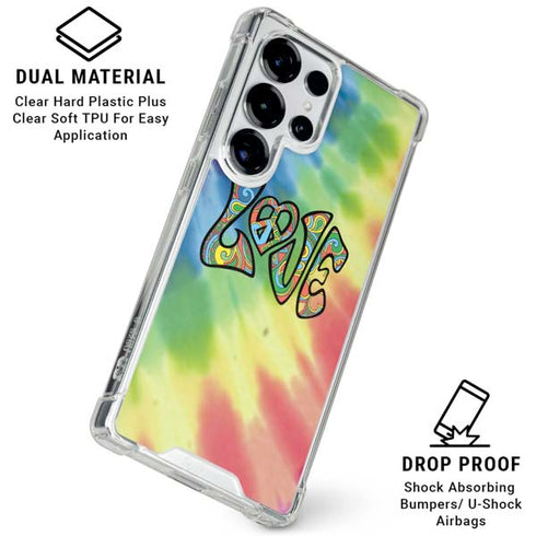 Liquid Blue Tie Dye Peace & Love Galaxy S25 Ultra Clear Case