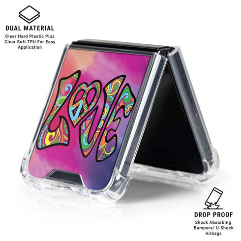 Liquid Blue Tie Dye Peace & Love Galaxy Z Flip6 Clear Case
