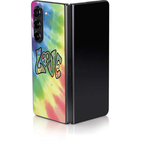 Liquid Blue Tie Dye Peace & Love Galaxy Z Fold5 5G Skin