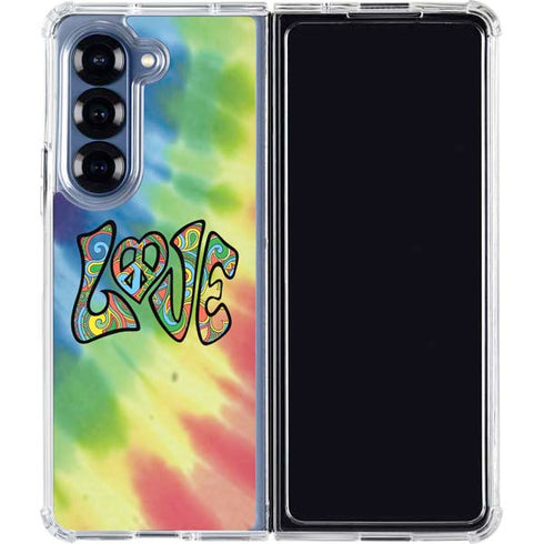Liquid Blue Tie Dye Peace & Love Galaxy Z Fold6 Clear Case