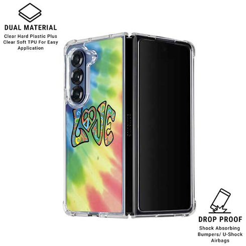 Liquid Blue Tie Dye Peace & Love Galaxy Z Fold6 Clear Case