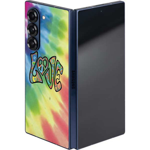Liquid Blue Tie Dye Peace & Love Galaxy Z Fold6 Skin