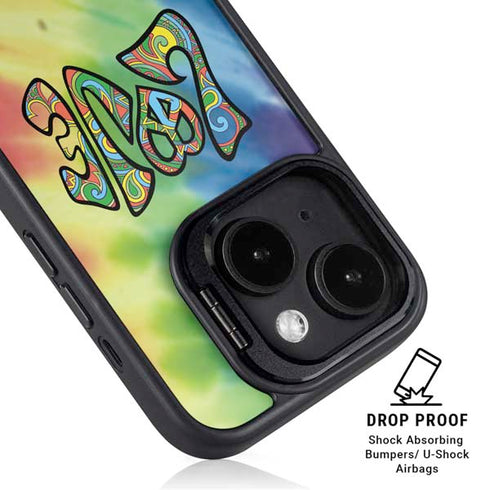 Liquid Blue Tie Dye Peace & Love iPhone 14 Kickstand Case