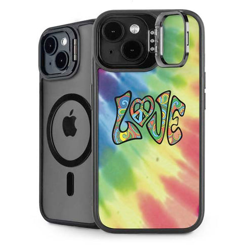 Liquid Blue Tie Dye Peace & Love iPhone 14 Plus Kickstand Case