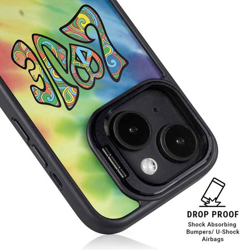 Liquid Blue Tie Dye Peace & Love iPhone 14 Plus Kickstand Case