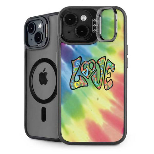 Liquid Blue Tie Dye Peace & Love iPhone 15 Plus Kickstand Case