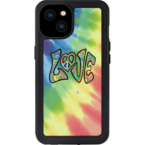 Liquid Blue Tie Dye Peace & Love iPhone 15 Plus Waterproof Case