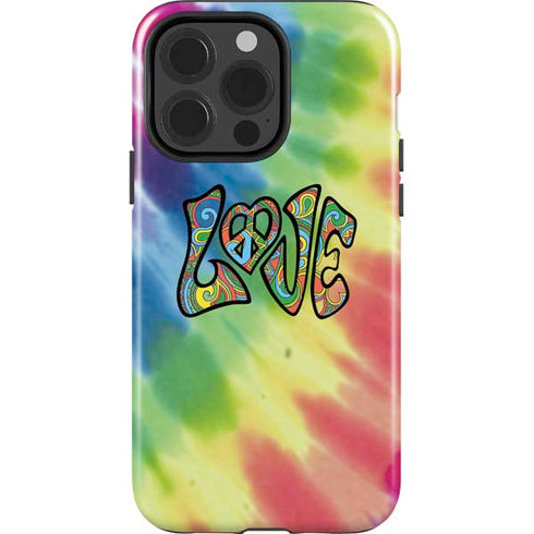 Liquid Blue Tie Dye Peace & Love iPhone 15 Pro Impact Case