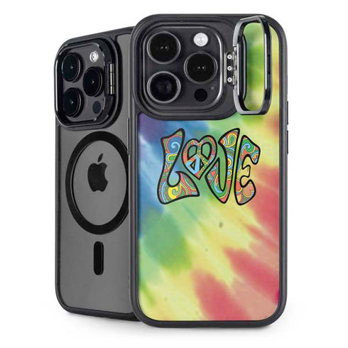Liquid Blue Tie Dye Peace & Love iPhone 15 Pro Kickstand Case