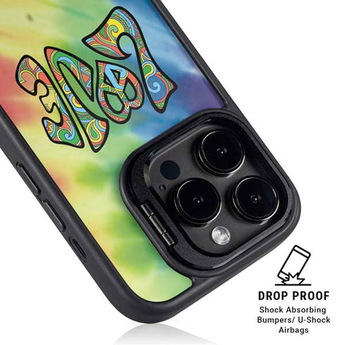 Liquid Blue Tie Dye Peace & Love iPhone 15 Pro Kickstand Case