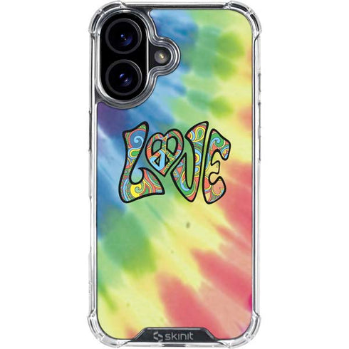 Liquid Blue Tie Dye Peace & Love iPhone 16 Plus Clear Case